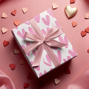 Personalized Initial Pink Love Hearts Valentines Wrapping Paper Sheet