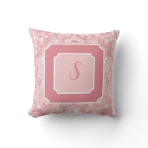 Personalized Initial Pink Square Throw Pillow