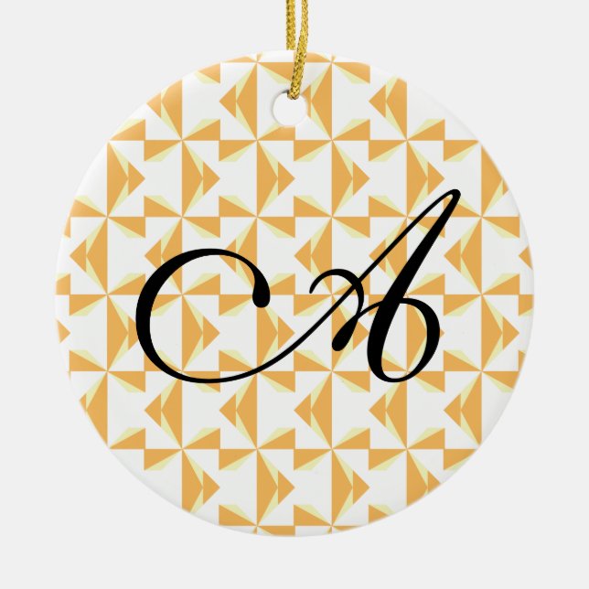 Personalized Initial Pumpkin Pinwheels Ceramic Ornament (Front)