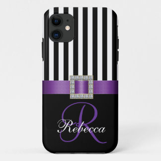 Personalized Initial Purple Black Stripes Case
