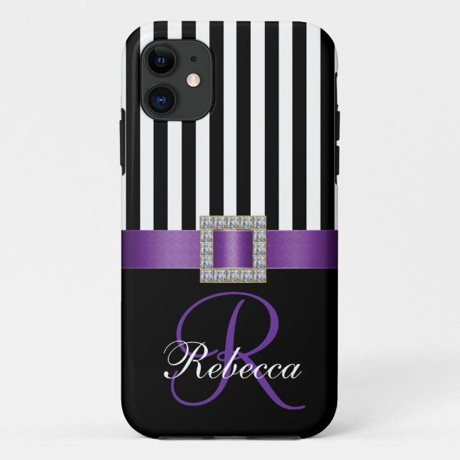Personalized Initial Purple Black Stripes Case (Back)