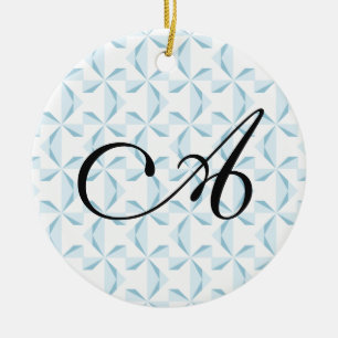 Personalized Initial Sky Blue Pinwheels Ceramic Ornament