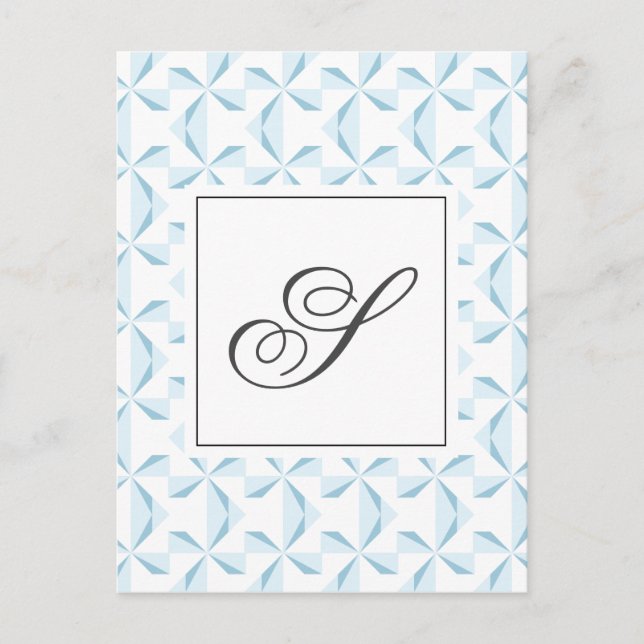 Personalized Initial Sky Blue Pinwheels Postcard (Front)