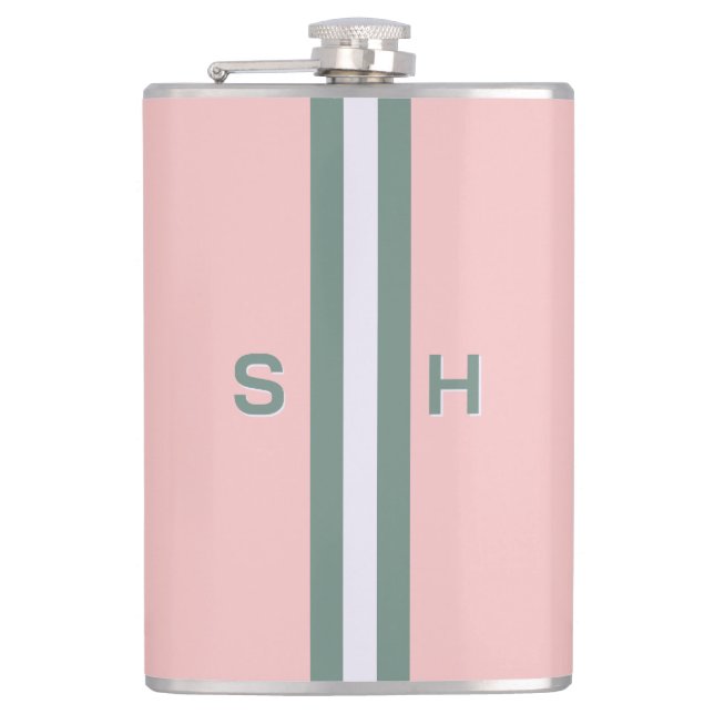 Personalized initial stripe hip flask (Front)