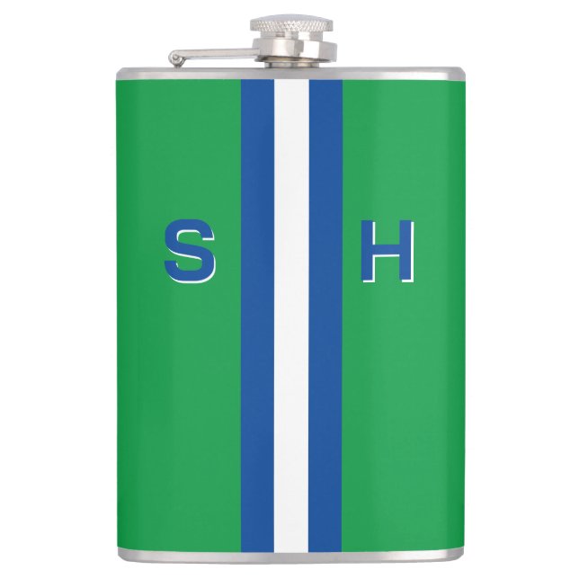 Personalized initial stripe hip flask (Front)