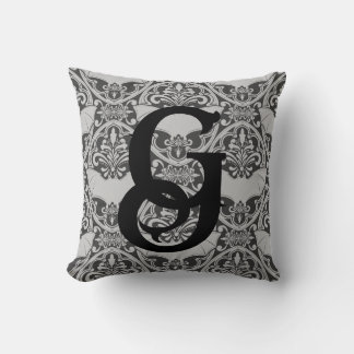 Personalized Initial Vampire Bat Damask In Gray Throw Pillow