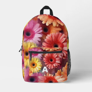 Personalized Initial Watercolor Gerbera Flowers Printed Backpack