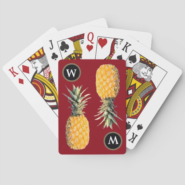 personalized initial / yellow pineapples playing cards (Back)