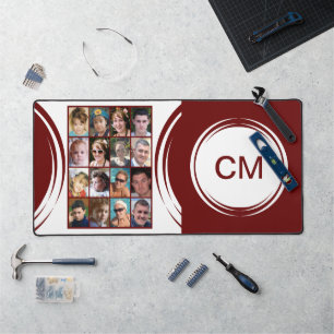 Personalized initials 16 photo burgundy desk mat