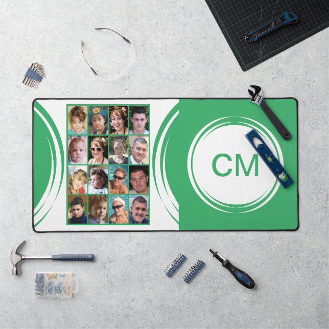 Personalized initials 16 photo green desk mat (Workstation)