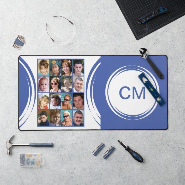 Personalized initials 16 photo purple desk mat (Workstation)