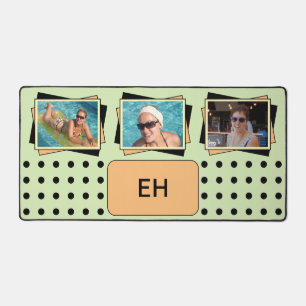Personalized initials 3 photo polka dots green desk mat