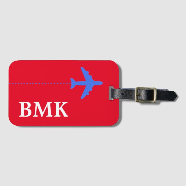 personalized initials airplane luggage tag (Front Horizontal)