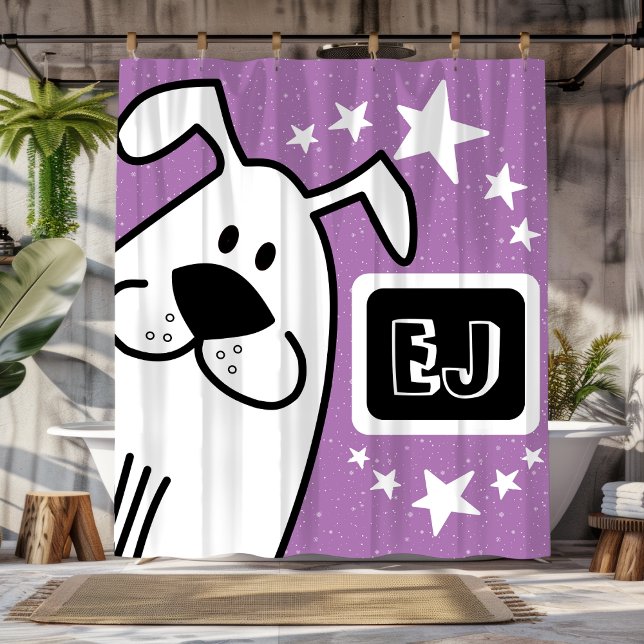 Personalized Initials Black and White Dog (Personalized Initials Black and White Dog Shower Curtain)