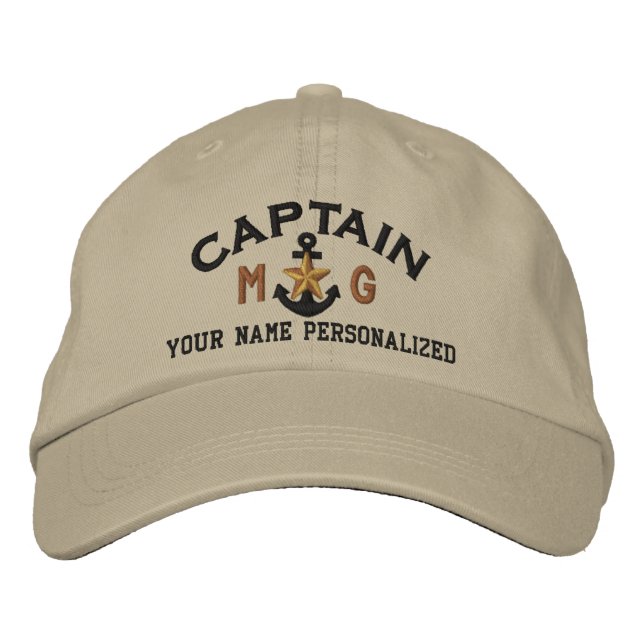 Personalized Initials Captain Nautical Star Anchor Embroidered Hat (Front)