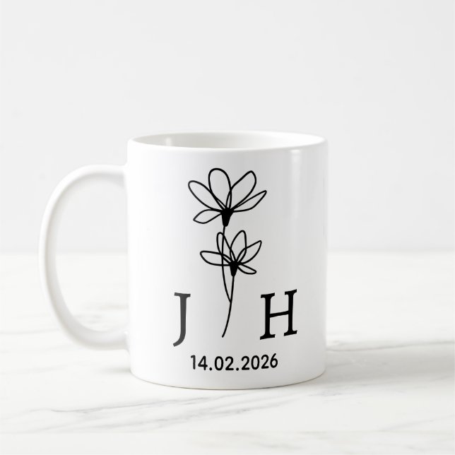 Personalized Initials, Date Floral Couple Initials Coffee Mug (Left)