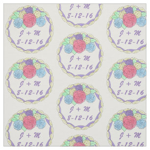 Personalized Initials Date Floral Wedding Cake Fabric