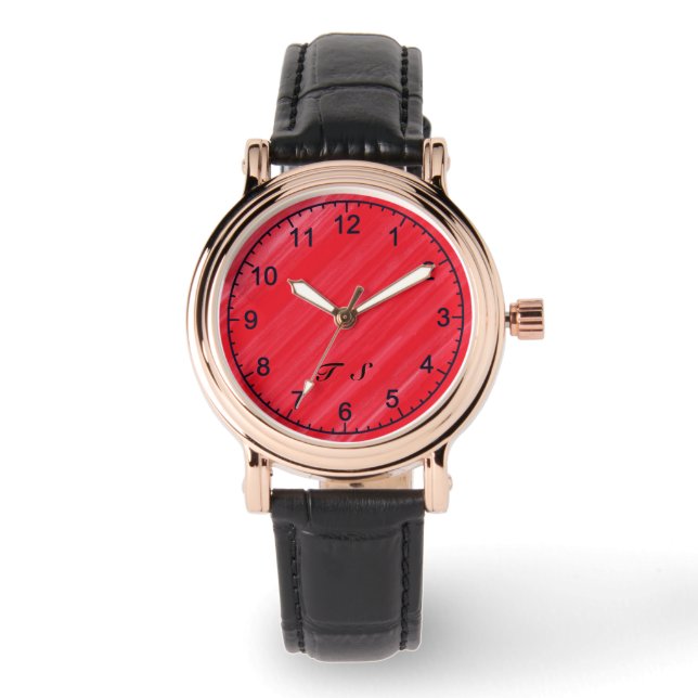 Personalized Initials Elegant Pink Red Time Watch (Front)