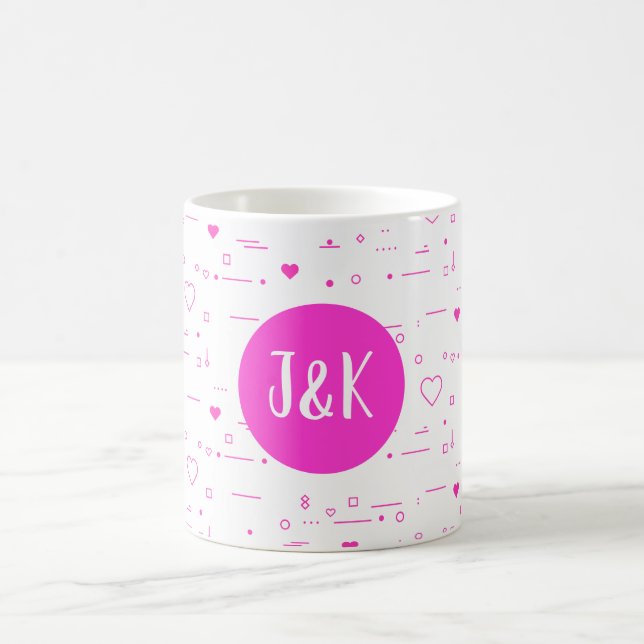 Personalized Initials J & K Pink Love Pattern Coffee Mug (Center)