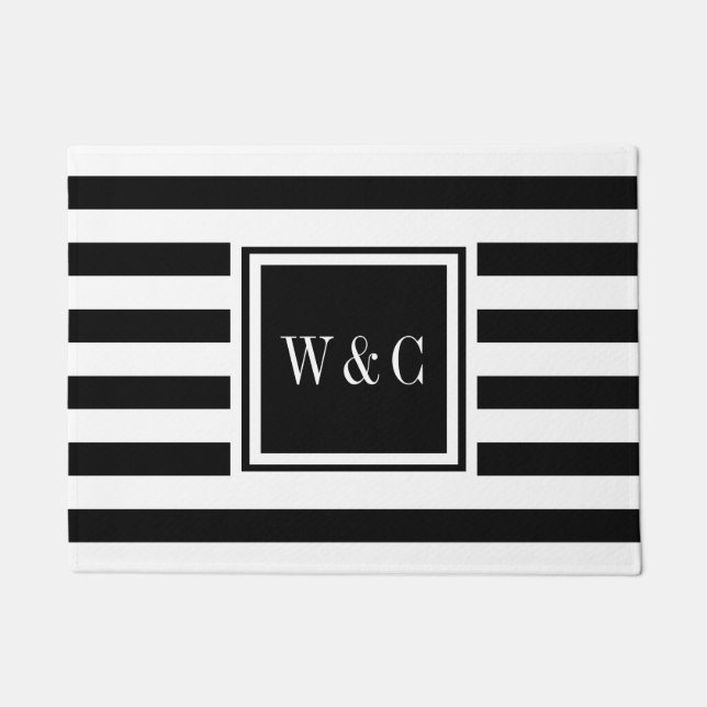 Personalized  Initials Monogram Black and White Doormat (Front)