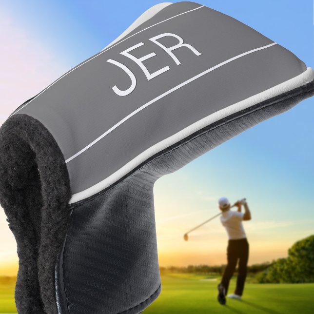 Personalized Initials Monogrammed Grey Putter Golf Head Cover (Personalized Initials Monogrammed Gray Putter Golf Head Cover)