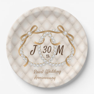 Personalized Initials Pearl Ribbon Paper Plate