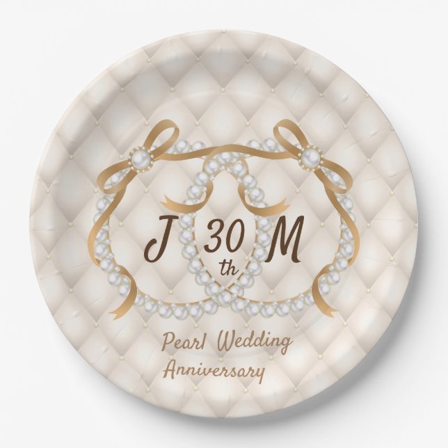 Personalized Initials Pearl Ribbon Paper Plate (Front)