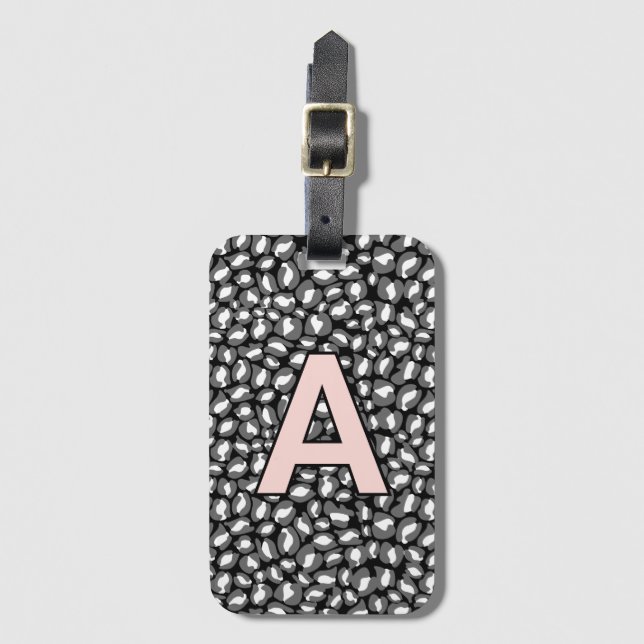 Personalized initials Pink Leopard animal print Luggage Tag (Front Vertical)