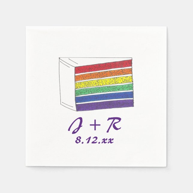 Personalized Initials Rainbow Cake Pride Napkins (Front)