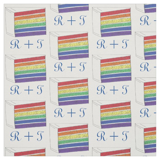 Personalized Initials Rainbow Wedding Cake Pride Fabric (Swatch)