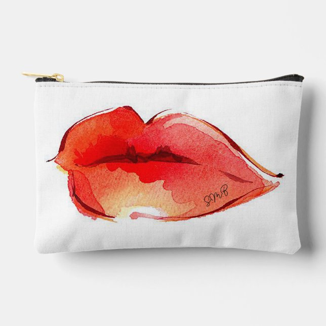 Personalized initials Red Lips Accessory Pouch (Front)