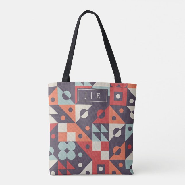 Personalized Initials Retro Geometric Pattern Tote Bag (Back)