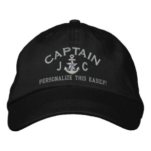 Personalized Initials Text Captain Silver Star Embroidered Hat