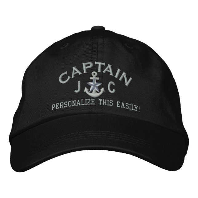 Personalized Initials Text Captain Silver Star Embroidered Hat (Front)