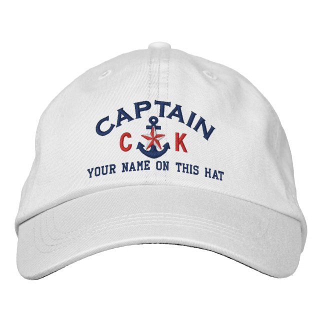 Personalized Initials Text Captain Star Anchor Embroidered Hat (Front)
