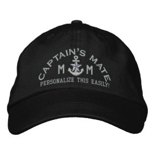 Personalized Initials Text Captain's Mate Silver Embroidered Hat