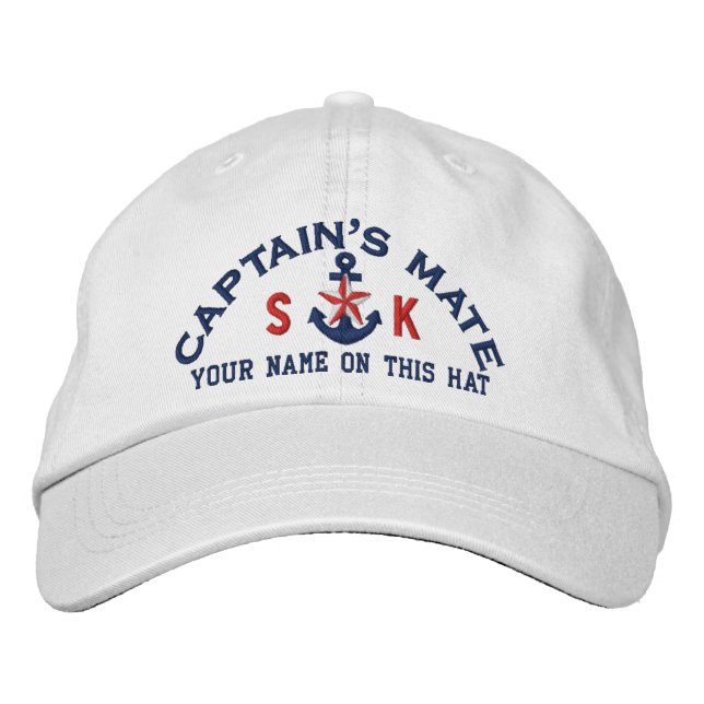 Personalized Initials Text Captain's Mate Star Embroidered Hat (Front)