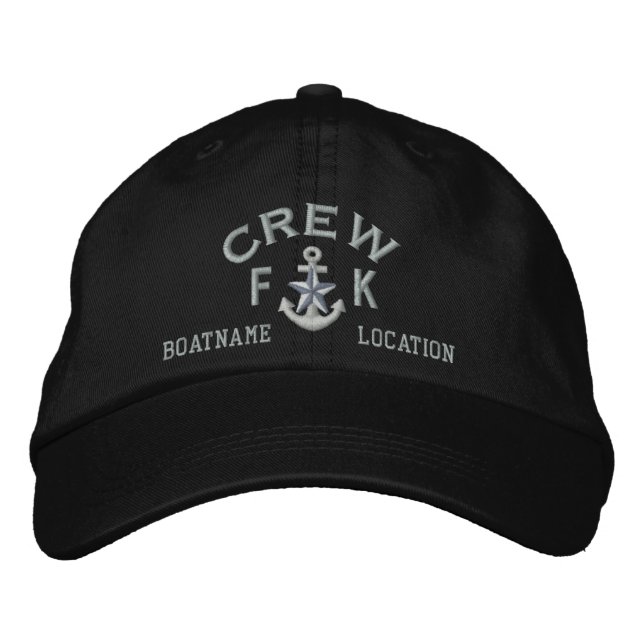 Personalized Initials Text Crew Silver Star Embroidered Hat (Front)