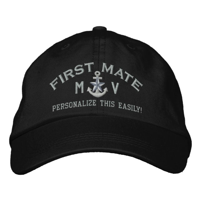 Personalized Initials Text First Mate Silver Star Embroidered Hat (Front)