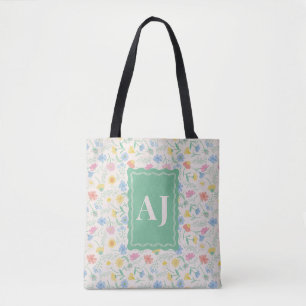 Personalized Initials Wildflower Floral Tote Bag 