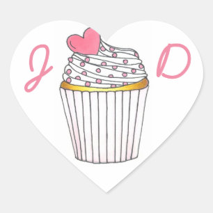 Personalized Initital Heart Love Cupcake Stickers