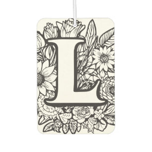 Personalized Ink Flower Monogram Black and White Air Freshener