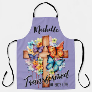 Personalized Inspirational Butterfly/Floral Cross Apron