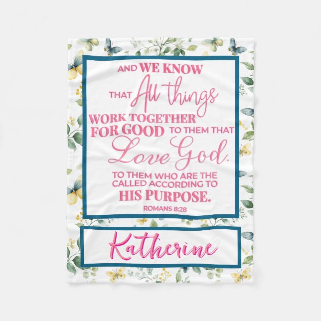 Personalized Inspirational Christian Bible Verse Fleece Blanket (Front)