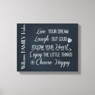 Personalized Inspirational Happy Family Rules Canvas Print
