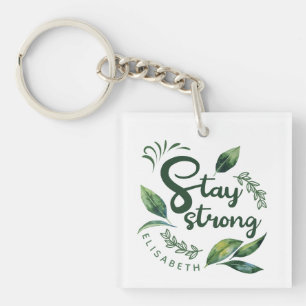 Personalized Inspirational Quote with Green Leaves Keychain