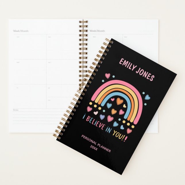 Personalized Inspirational Rainbow & Heart  Planner (Display)
