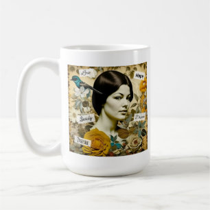 Personalized Inspirational Words and Vintage Woman Coffee Mug