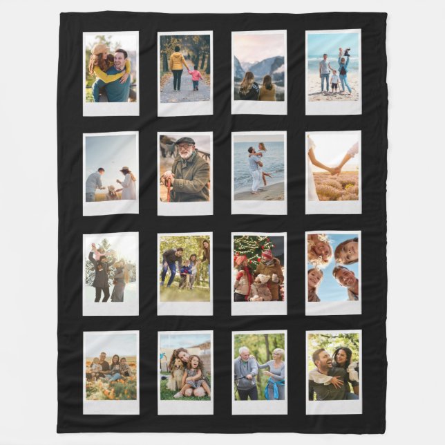 Personalized Instant Film 16 Photo Collage Fleece Blanket (Front)