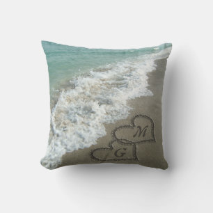 Personalized Interlocking Sand Hearts Beach Pillow